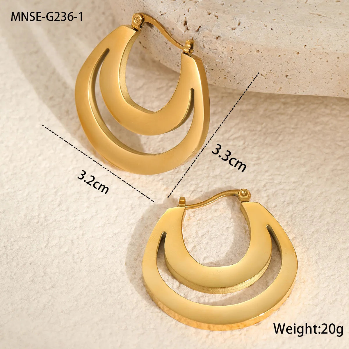 Geometric French hook earrings with round design in gold and steel metallic finishes