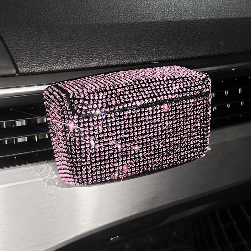 Plastic car ashtray with covered air outlet in colourful diamond finish