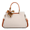 Milky white women's shoulder handbag with internal organisers and urban style sewing detailing