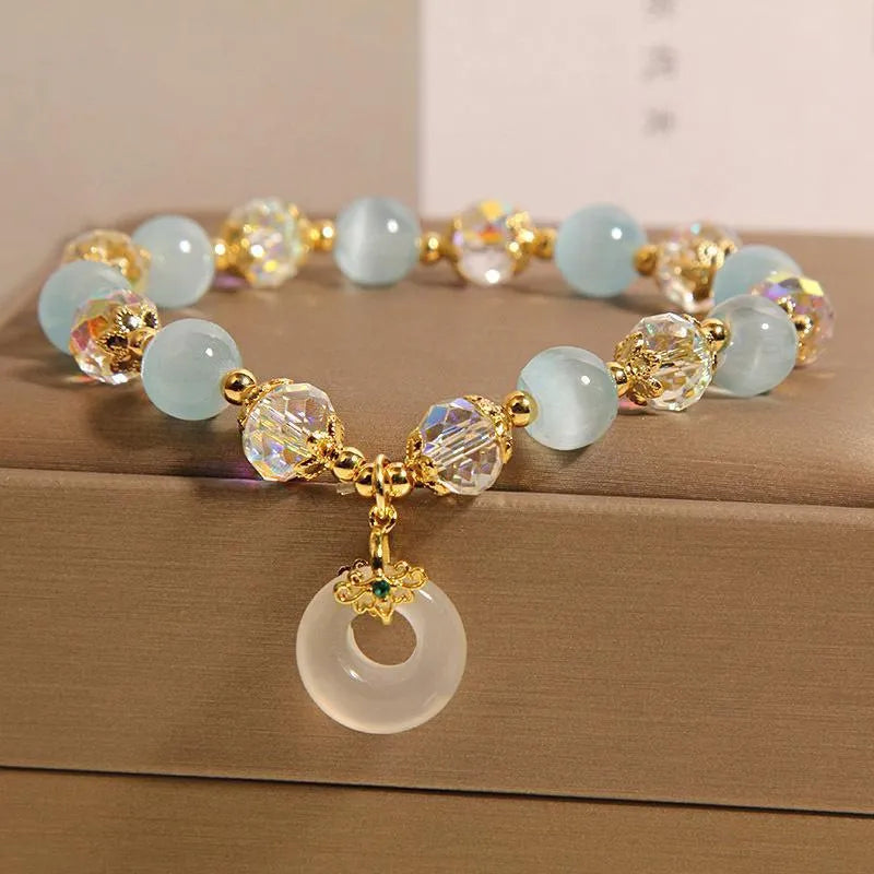 Blue opal pendant glass bracelet for women in Japanese Korean style