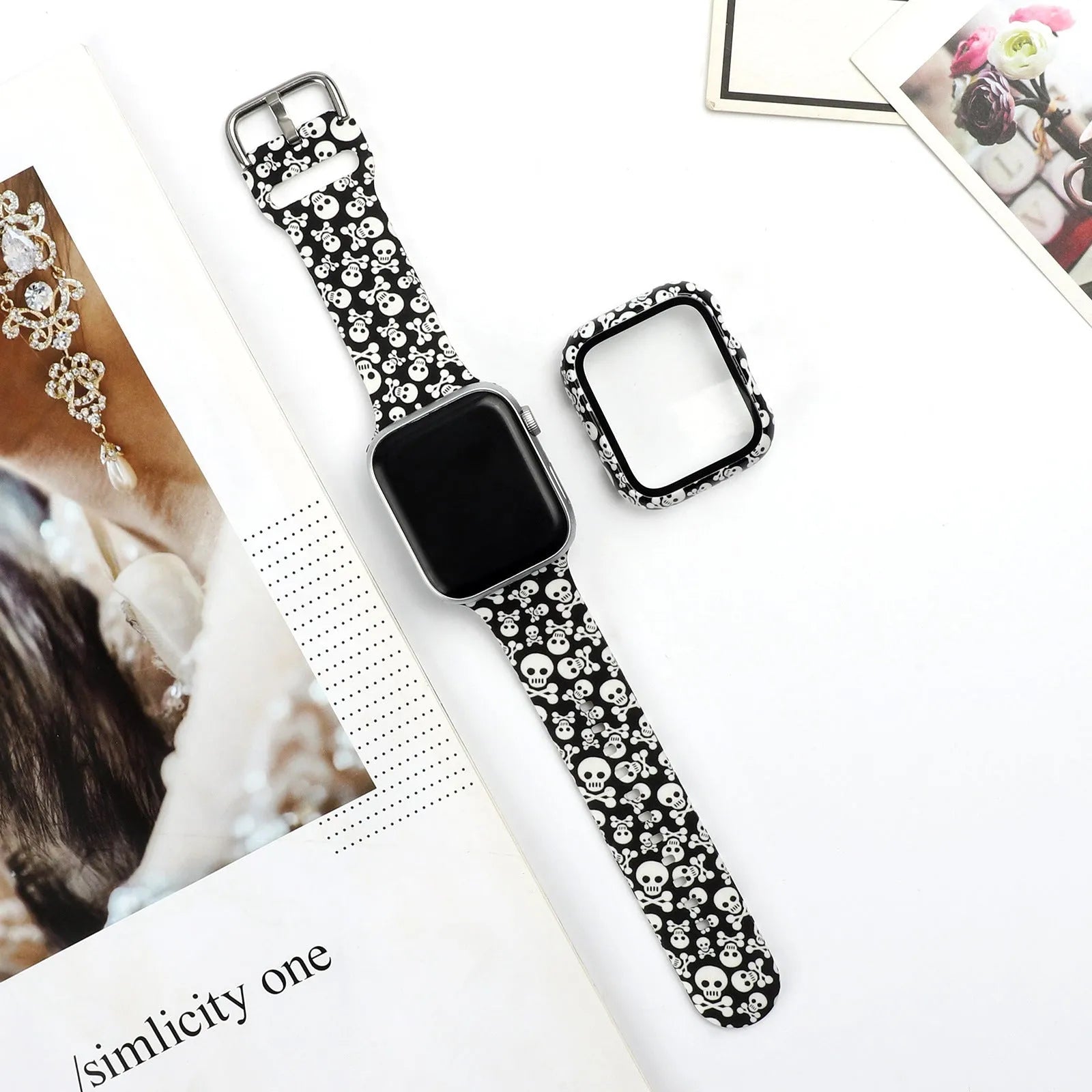 Colourful printed silicone watch strap for Apple Watch showing multiple style options