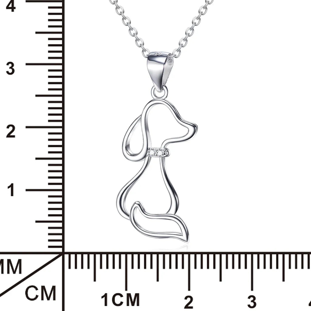 925 sterling silver dog pendant necklace with round bead chain on display