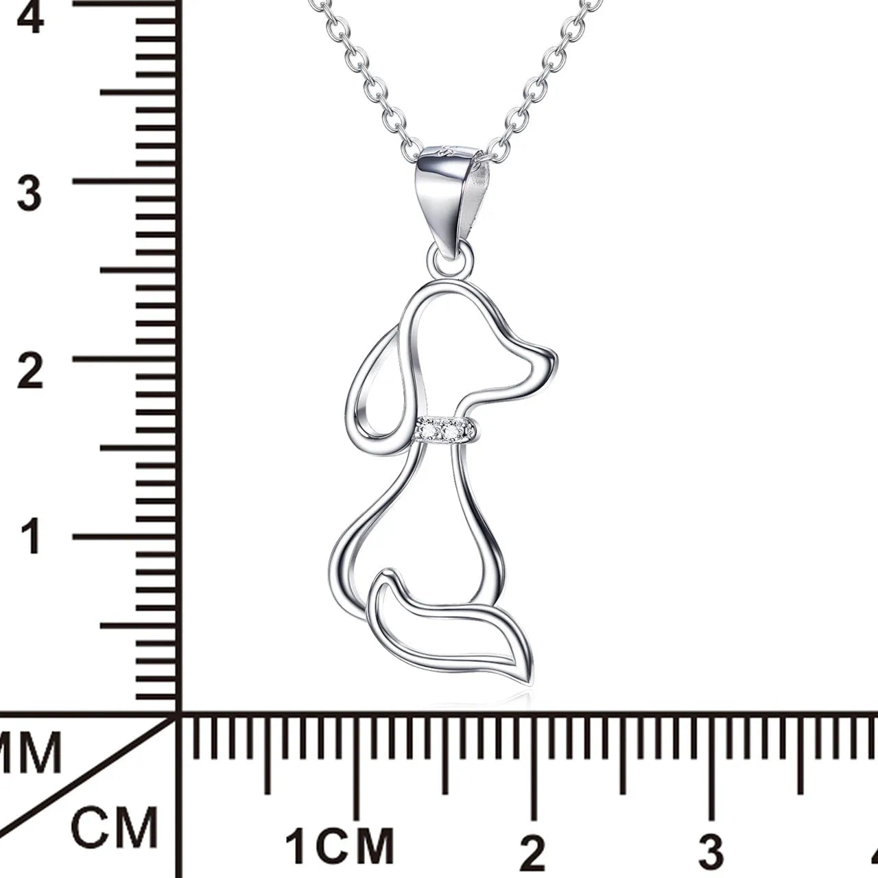 925 sterling silver dog pendant necklace with round bead chain on display