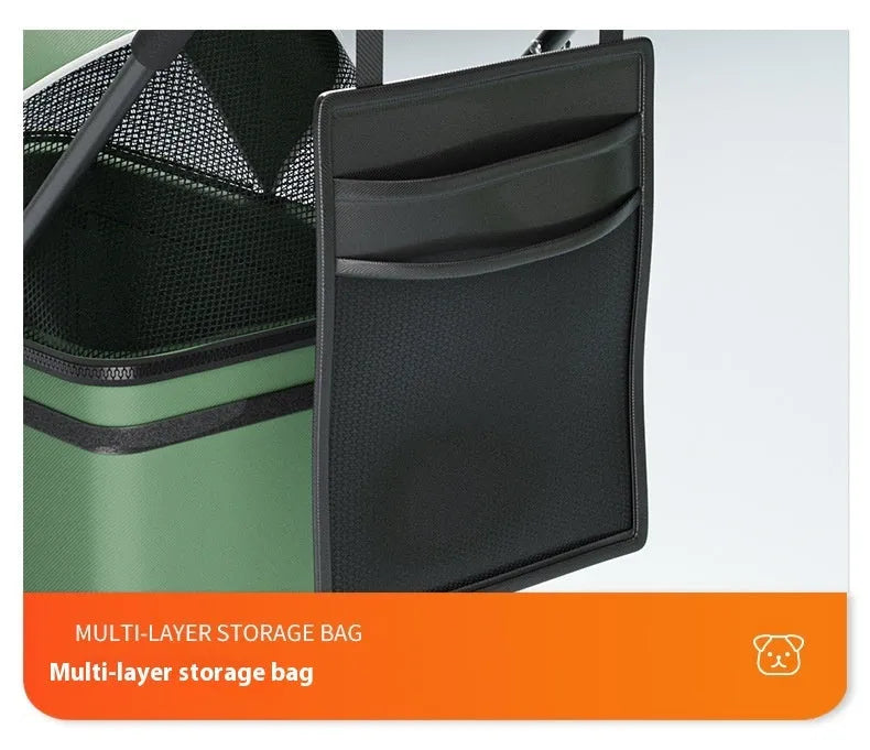 Black one-click folding pet cart with removable design and metal frame