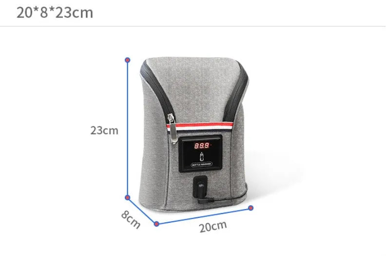 Grey Oxford cloth portable baby bottle warmer with digital display and car USB charger