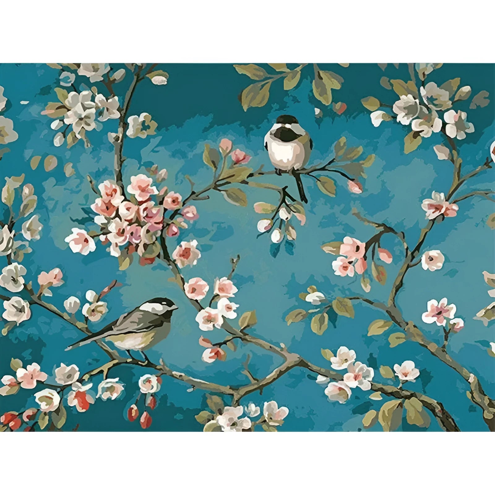 Abstract blue floral bird digital oil painting on 40x50cm linen canvas unframed