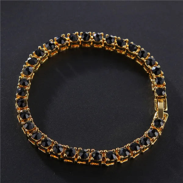 Men's geometric chain link bracelet with single row of rhinestones in multiple colour options
