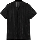 Men's white knitted short-sleeved shirt with button front and jacquard craft street fashion styling