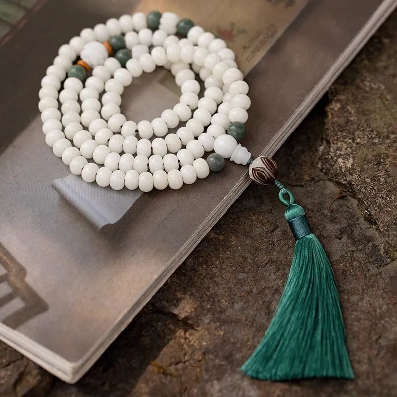 White Jade Bodhi Beads Long Bracelet with 6x8mm beads in multiple style options.