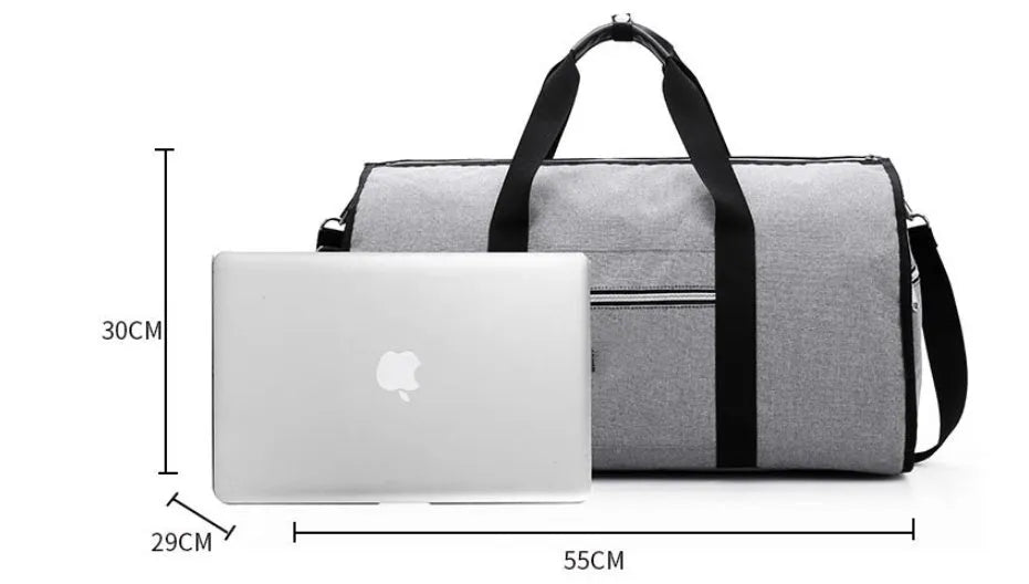 Cylinder-shaped travel bag in red colour with zipper closure and carrying handles