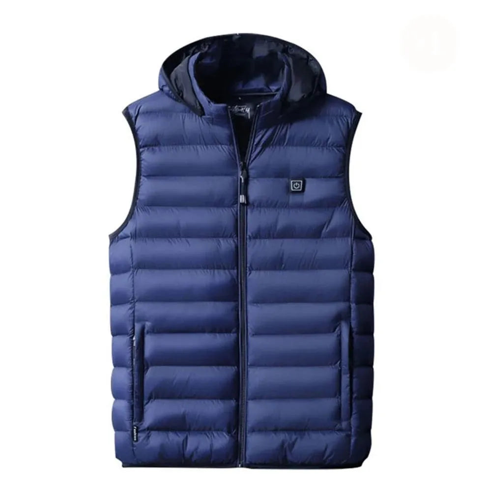 Heated cotton vest in black with USB power cable for outdoor winter use