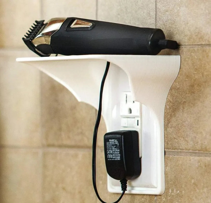 White PP plastic socket rack measuring 14x10x15cm designed for holding power strips and cables