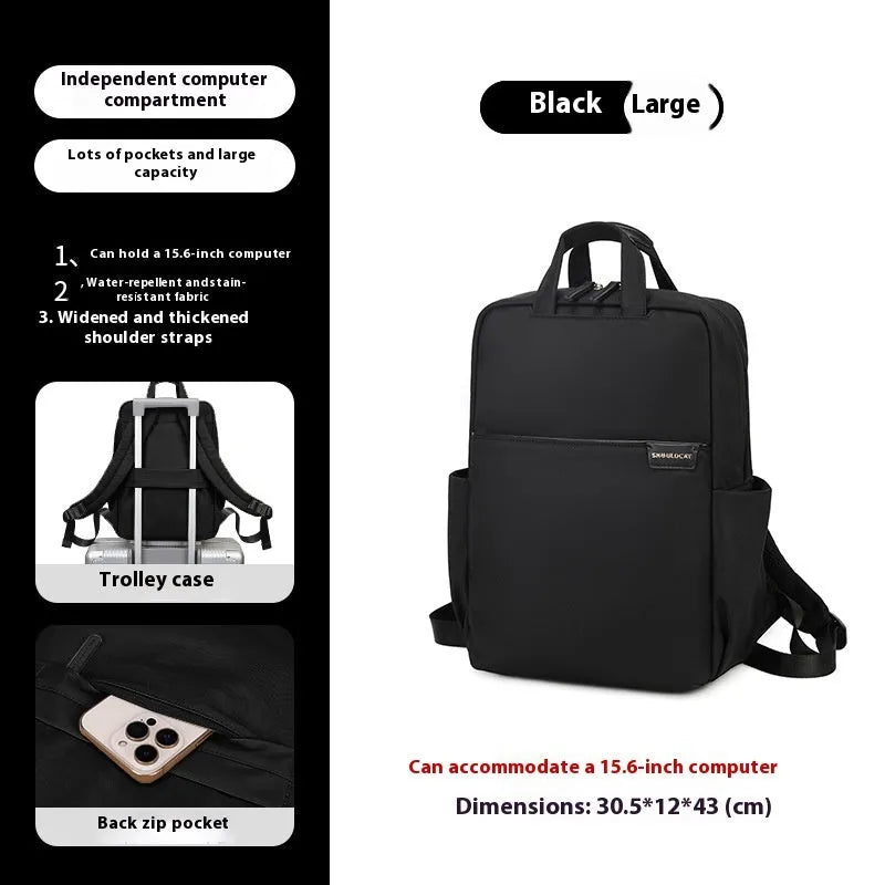 Large canvas travel backpack for women in apricot colour, showing front sandwich pocket and urban style.