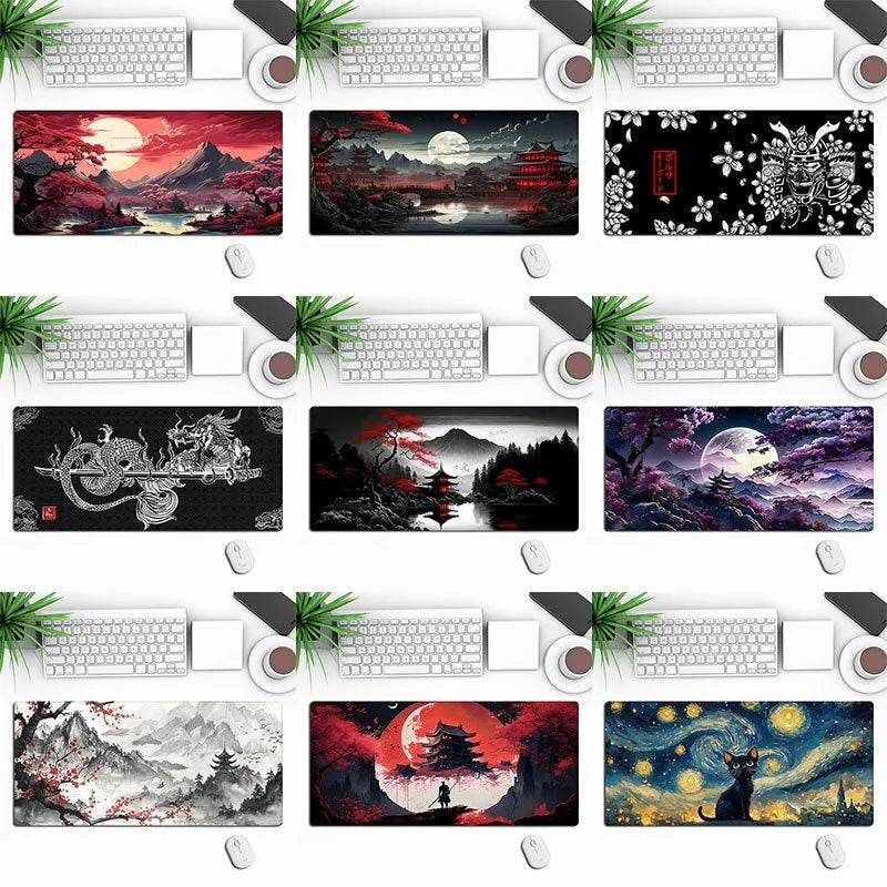 Anime-themed gaming mouse pad on a desk with non-slip rubber cloth base.