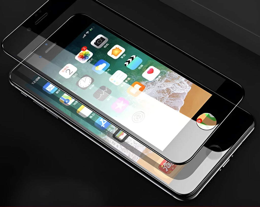 3D carbon fibre tempered glass screen protector kit for multiple iPhone models including 6, 7, 8, Plus and X.