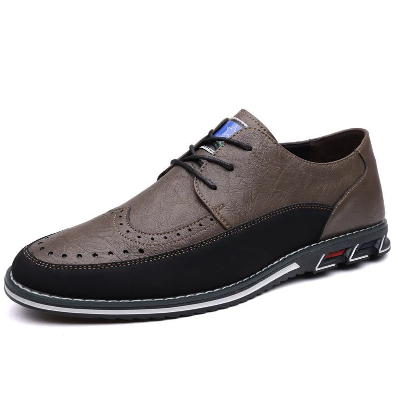 Men's black leather casual shoes with rubber sole and stitching detail