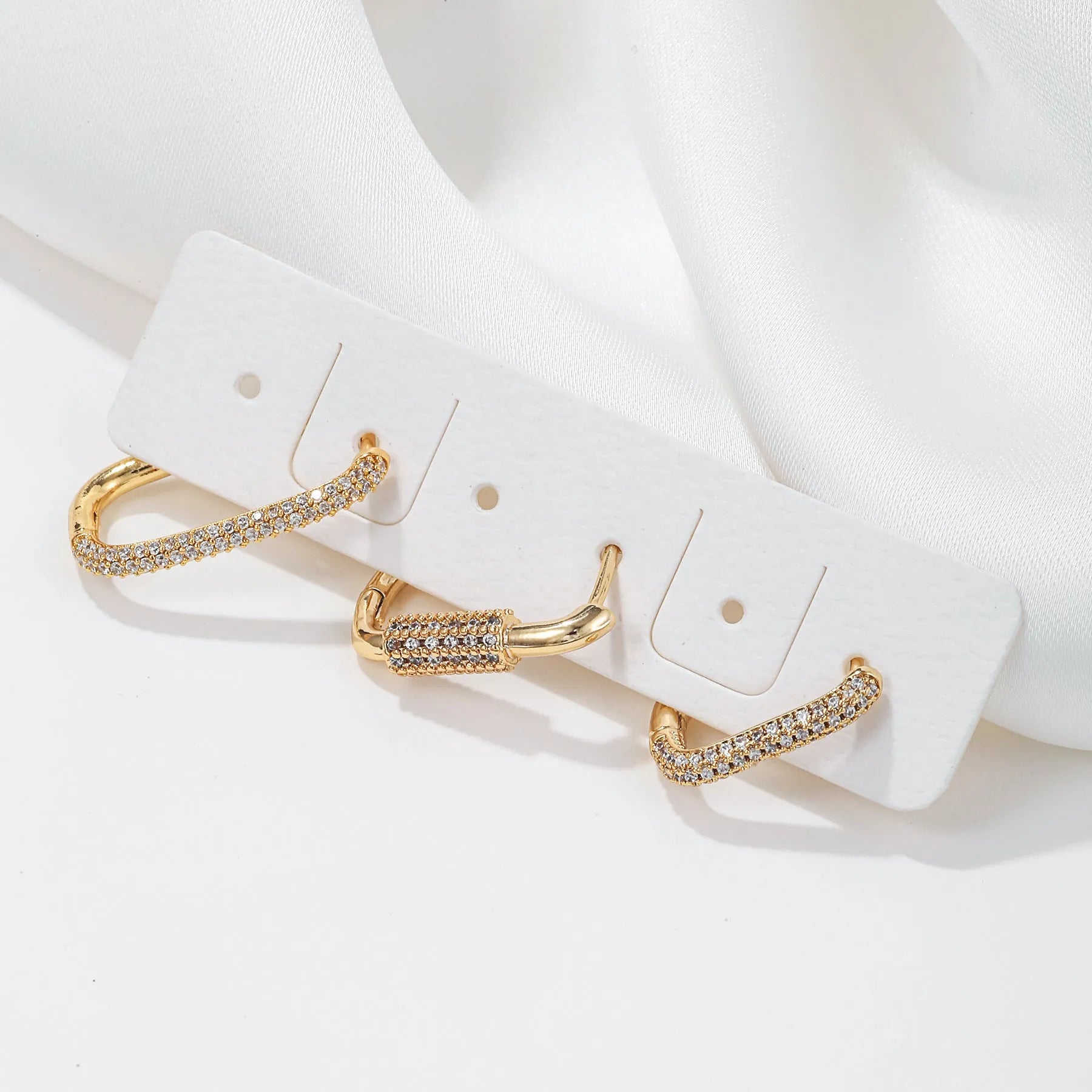 Geometric zircon ear clip three-piece set in copper with square design and European American style