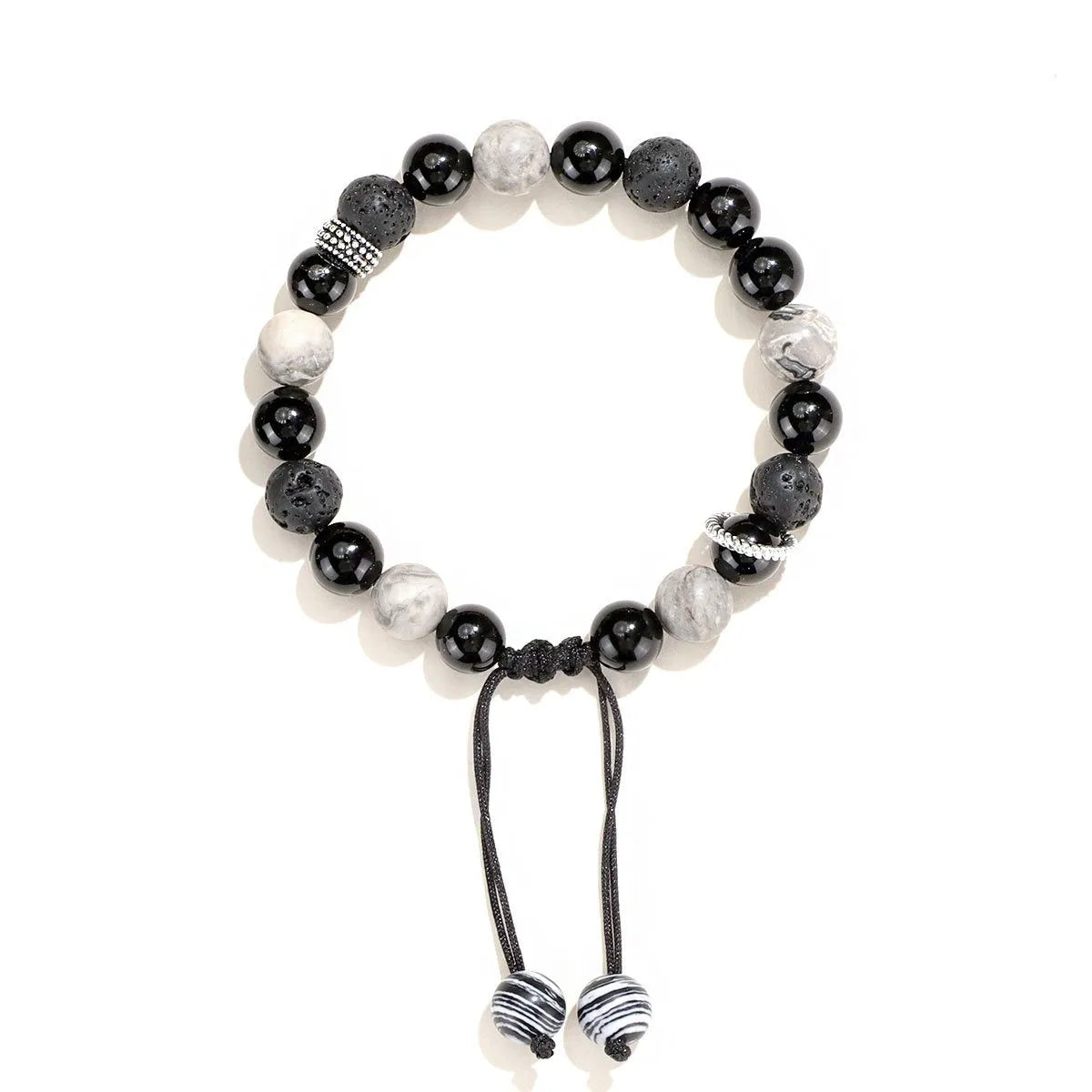 Black agate and volcanic rock diamond-shaped bracelet with electroplated finish