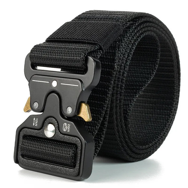 Men's thick canvas tactical belt with alloy quick-release buckle in assorted colours