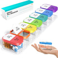 Extra large white and rainbow 14-compartment pill box organiser with removable dispensers