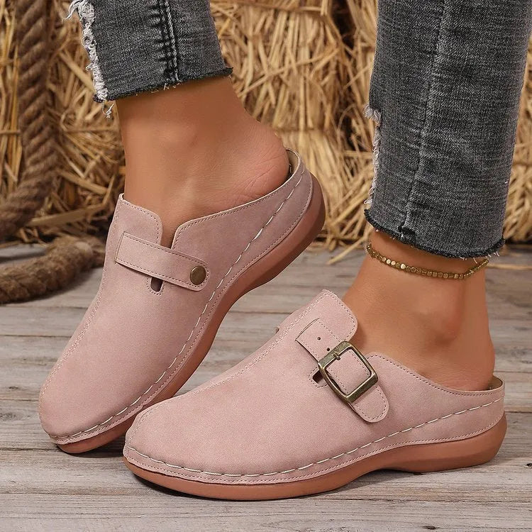 Women's casual wedge slippers with closed toe and rubber soles in multiple colour options