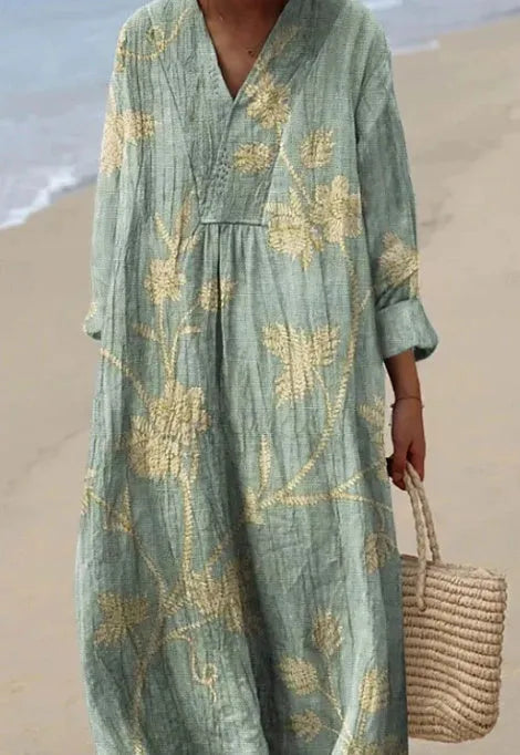 Floral 3D printed casual shirt dress with princess silhouette and wide waist