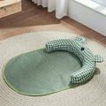 Green and yellow four seasons dog cooling mat with ice pad technology in multiple sizes