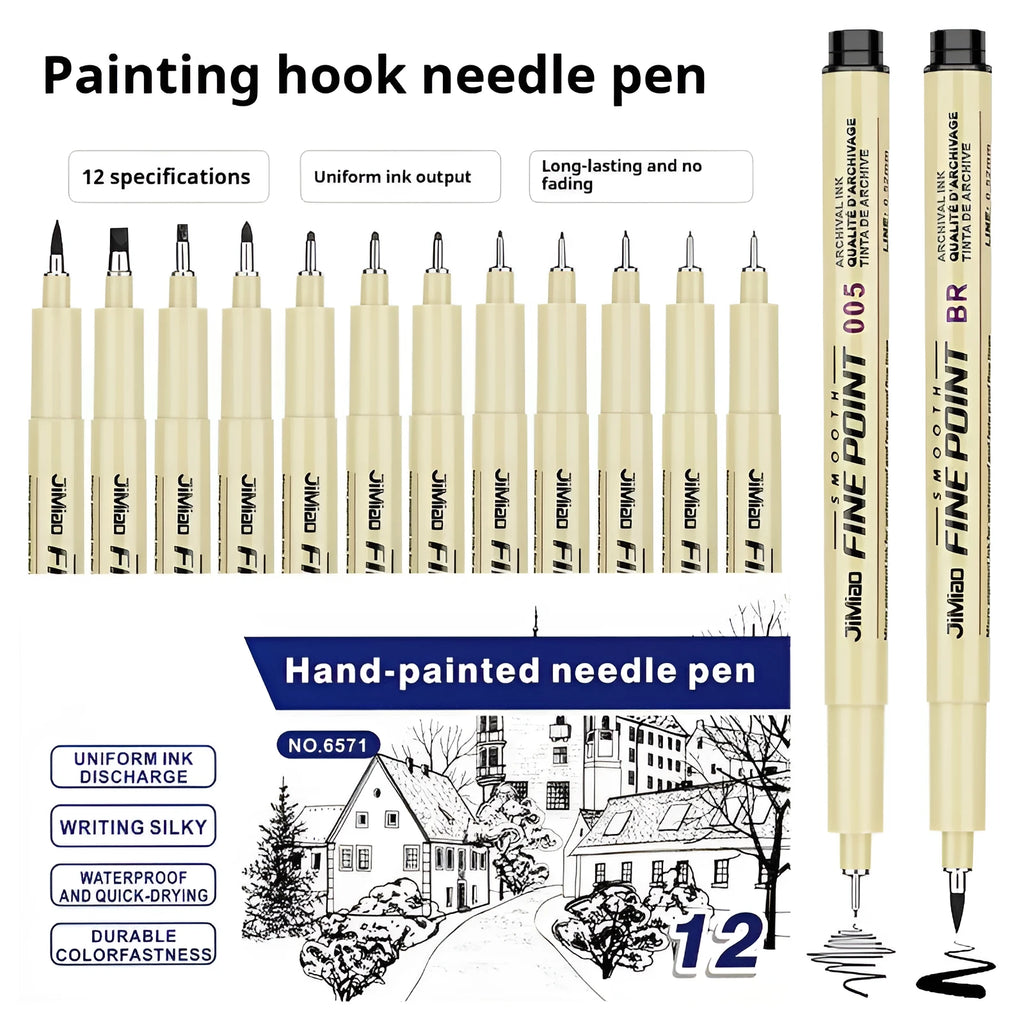 Syringe-style technical drawing needle pen with black waterproof ink for cartoon design and illustration