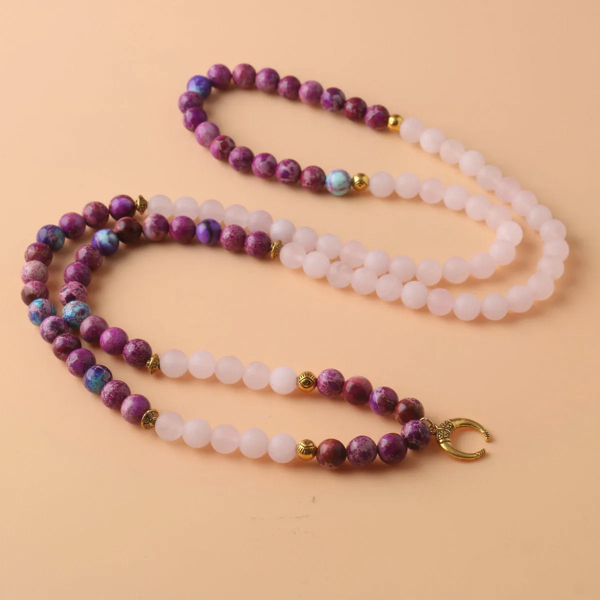 Personalised beads pendant necklace made from emperor stone with pink crystal colour.