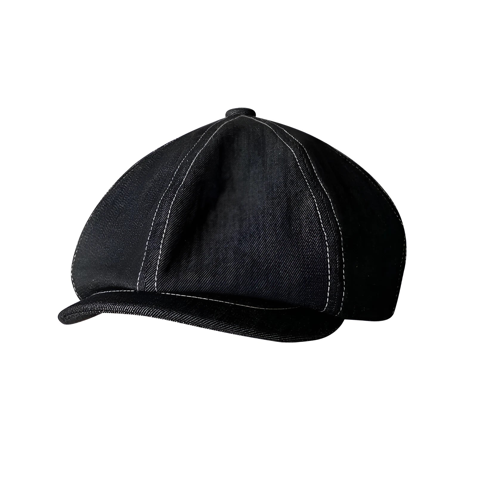 Black Japanese Denim fabric cotton beret shown in retro fashion style with three size options for men and women