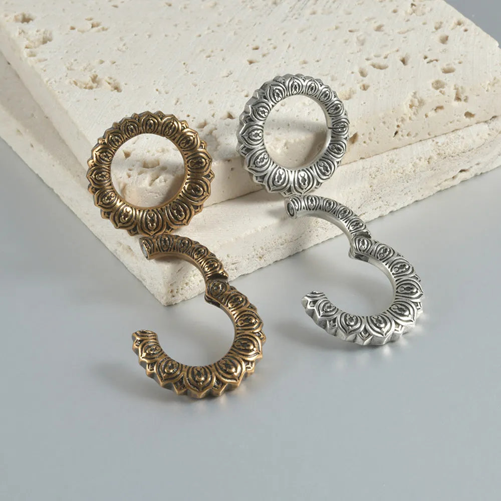 Retro heart-shaped and lotus magnetic earrings in antique silver and ancient gold finishes