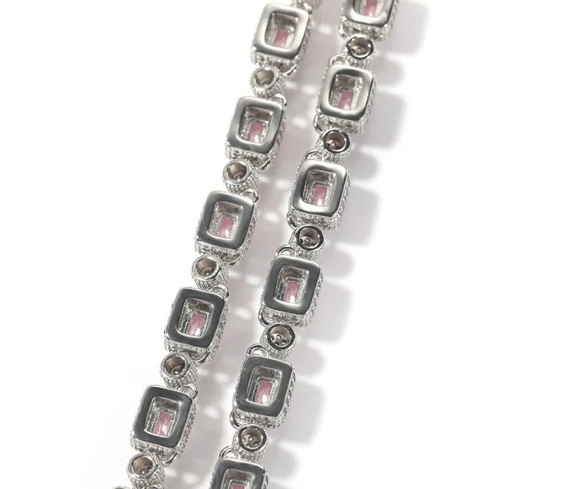 Copper inlaid hip-hop necklace with synthetic cubic zirconia and rhinestone stones, 40cm chain length, Gold White Zircon colour option
