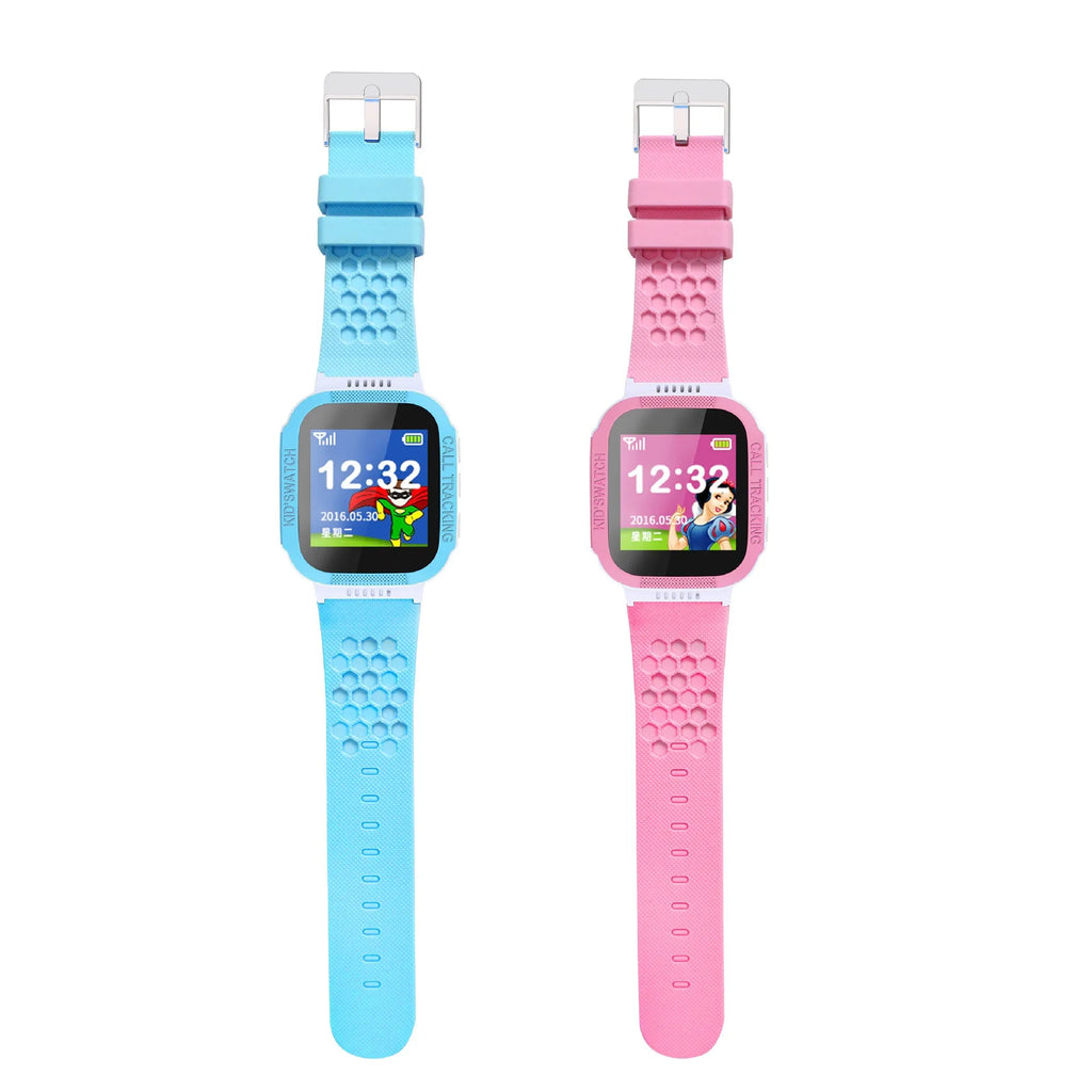 Blue children's phone watch with 1.44-inch IPS screen showing time display