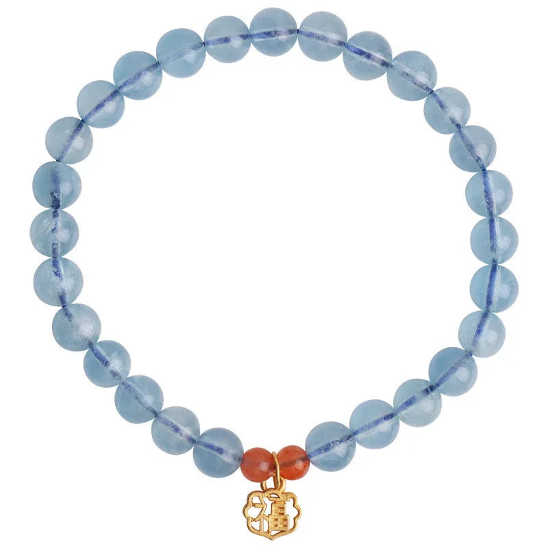Ice translucent aquamarine crystal bracelet with blessing card and 8mm beads