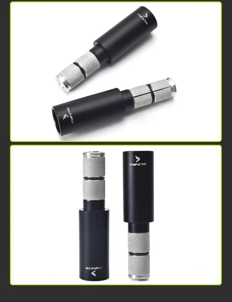 Aluminium alloy mountain bike handlebar extension rod showing folding mechanism and adjustment range