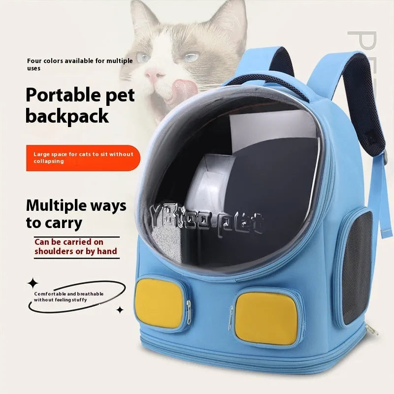 Outdoor portable cat backpack in Bright Blue, large capacity nylon carrier for cats up to 9kg