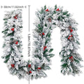 White flocked snow artificial rattan vine Christmas garland on a red background.