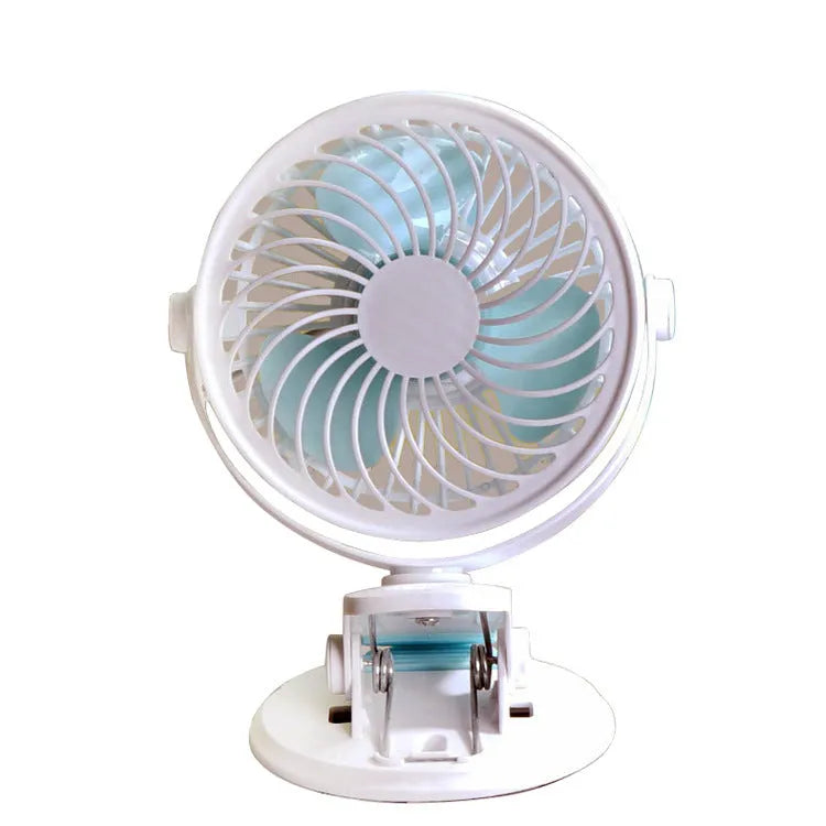 Compact USB desk fan with clip attachment and three blades for quiet personal cooling