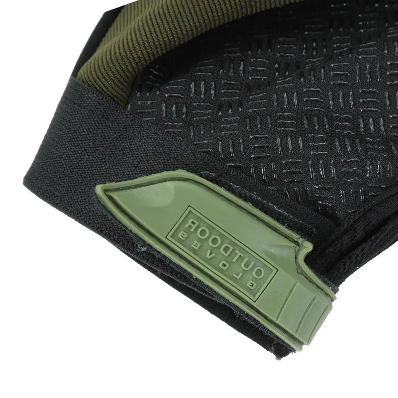 Camouflage full finger tactical gloves in green colour with textured grip