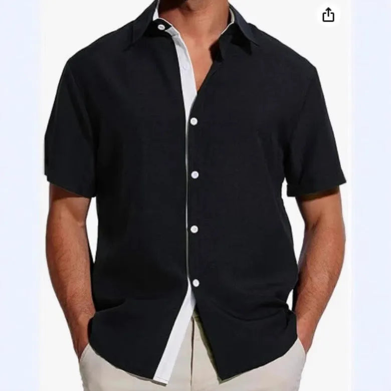 Men's floral print short-sleeved shirt in lightweight polyester fabric available in multiple colours