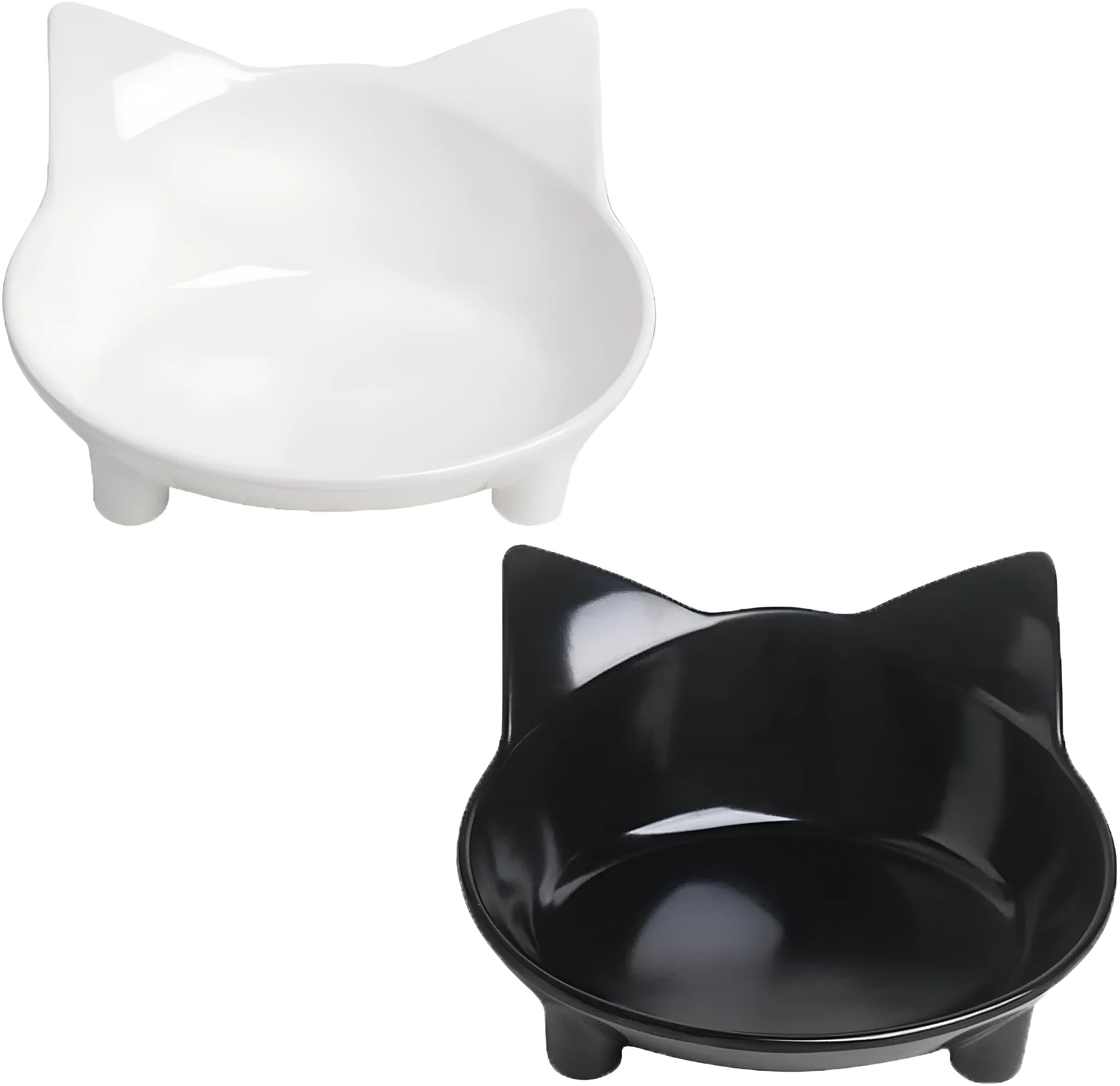 Shallow black cat bowl with non-slip rubber base for whisker relief feeding