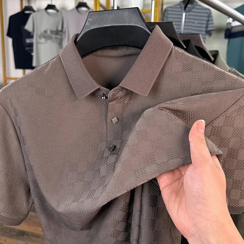Rhombus brand thin ice silk short sleeve t-shirt in black with a slit style detail on the front.