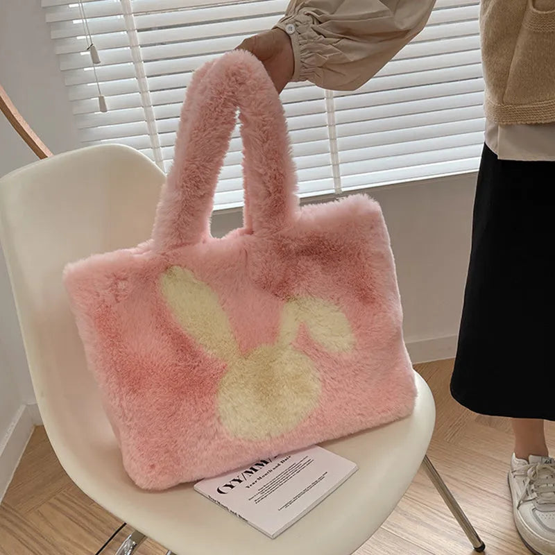 Plush shoulder bag with rabbit ears design in multiple colour options