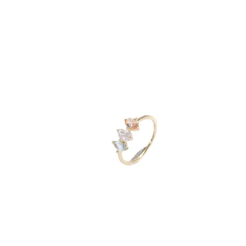 Geometric triangular copper ring with horse eye tricolor zircon birthstone in 14k real gold colour