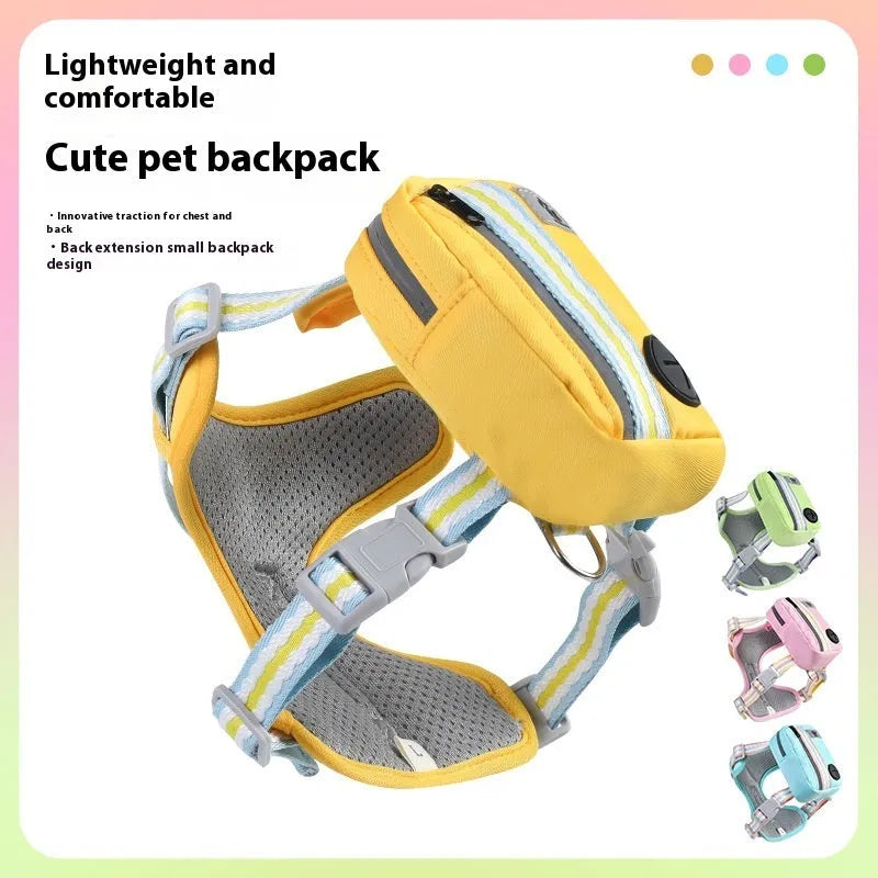 Explosion-proof anti-strangulation pet harness with traction rope in green, blue, pink, or yellow