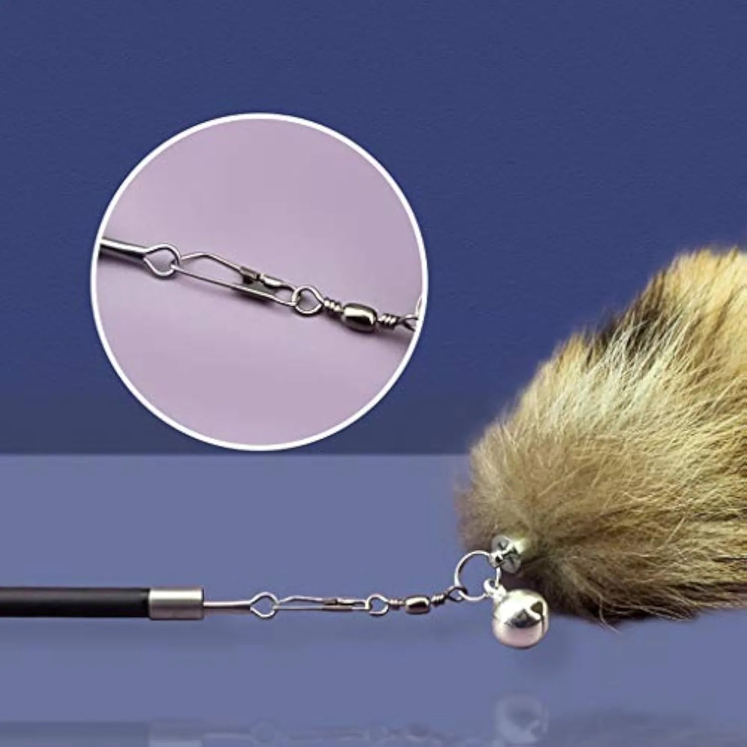 Black 42cm cat wand teaser with elastic string and interactive catcher attachment