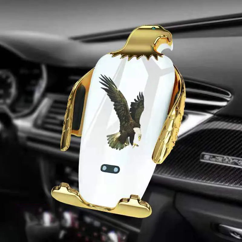 Wireless charging car phone holder with suction cup mount in black and gold colour combination