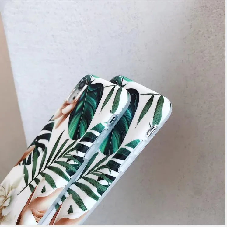 Floral banana leaf design TPU back case for iPhone XS Max and XR models