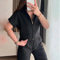 Men's loose fit short sleeve polyester casual shirt in black, white or yellow