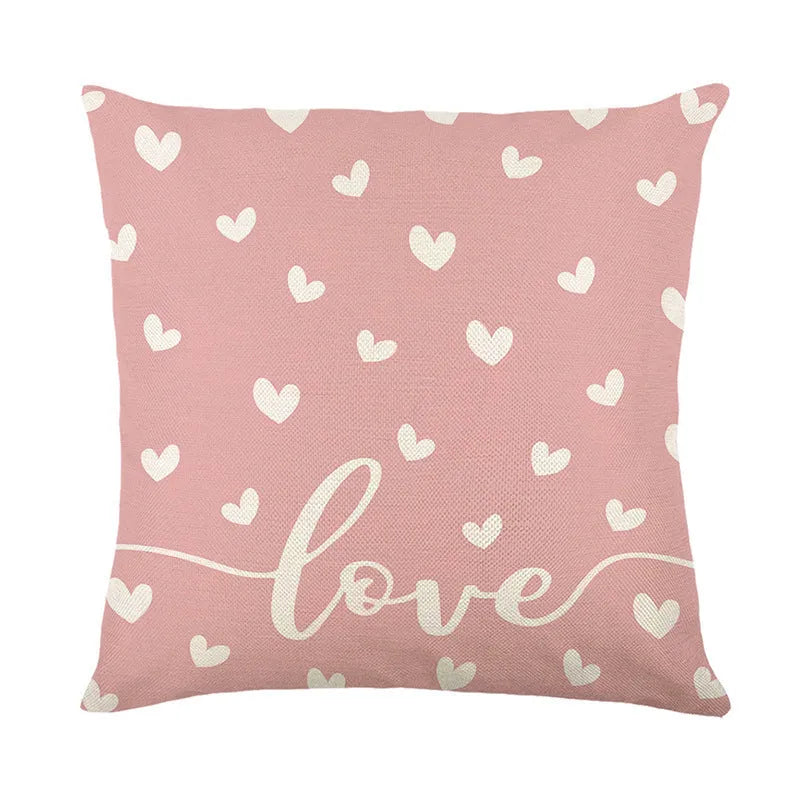 Red and white plaid heart pattern printed on a square 45x45cm decorative pillow cover.